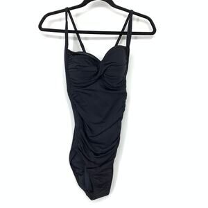 Seafolly Twist Halter One Piece Swimsuit Black Womens US Sz 10 Cross Back